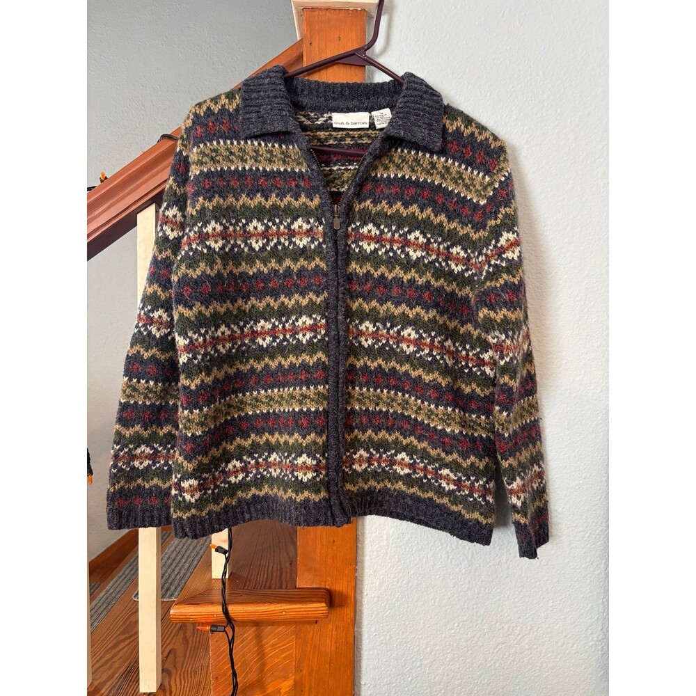 Croft & Barrow Fair Isle Full Zip Sweater M Knit VTG Y2K Wool Blend Multicolor